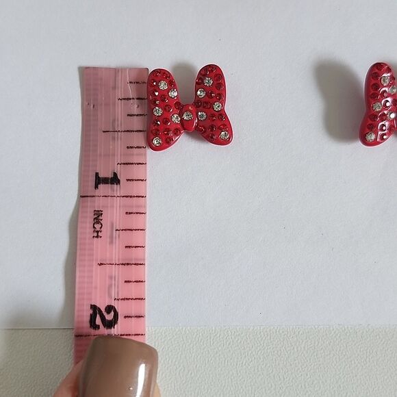 Disney Magical Ears Collection post red sparkle Minnie Mouse bows, 5/8" - Picture 3 of 5